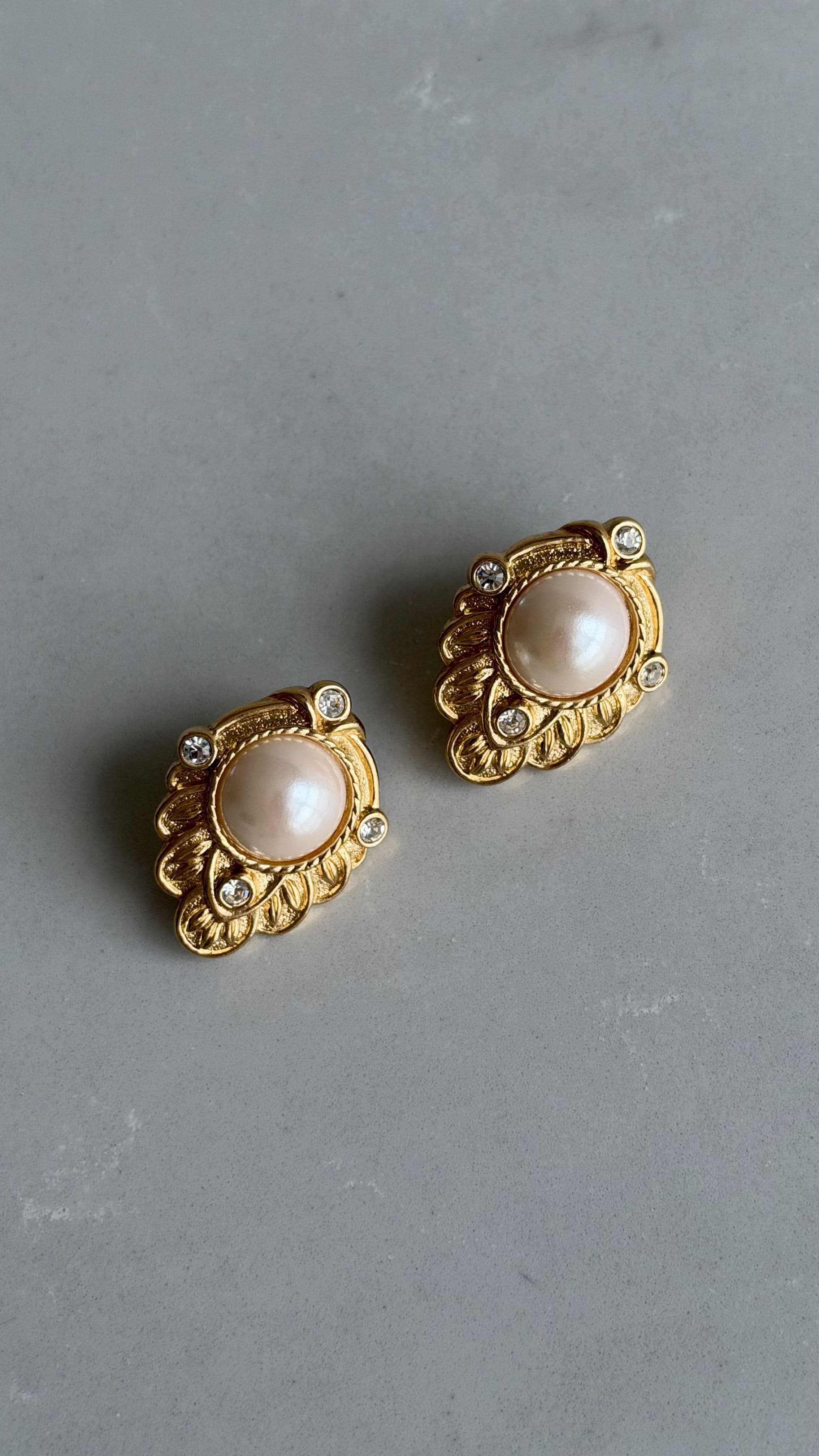 Signed faux pearl crystal earrings